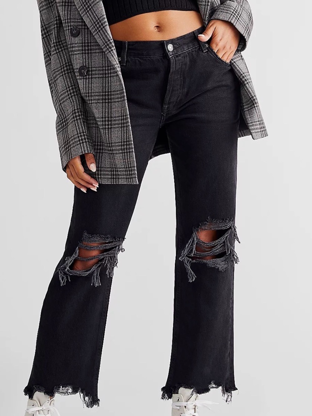 We The Free Black Straight-Leg Distressed Jeans
